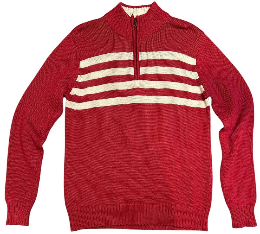 CHEROKEE Women's Vintage Sweater 16 18 XL Red Stripe Nautical 1/4 Zip Y2K Cotton